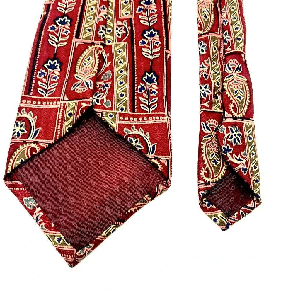✅Zenio Silk Mens Tie Red Paisley Floral Jacquard ❗️Handmade Silky Smooth #️⃣0029